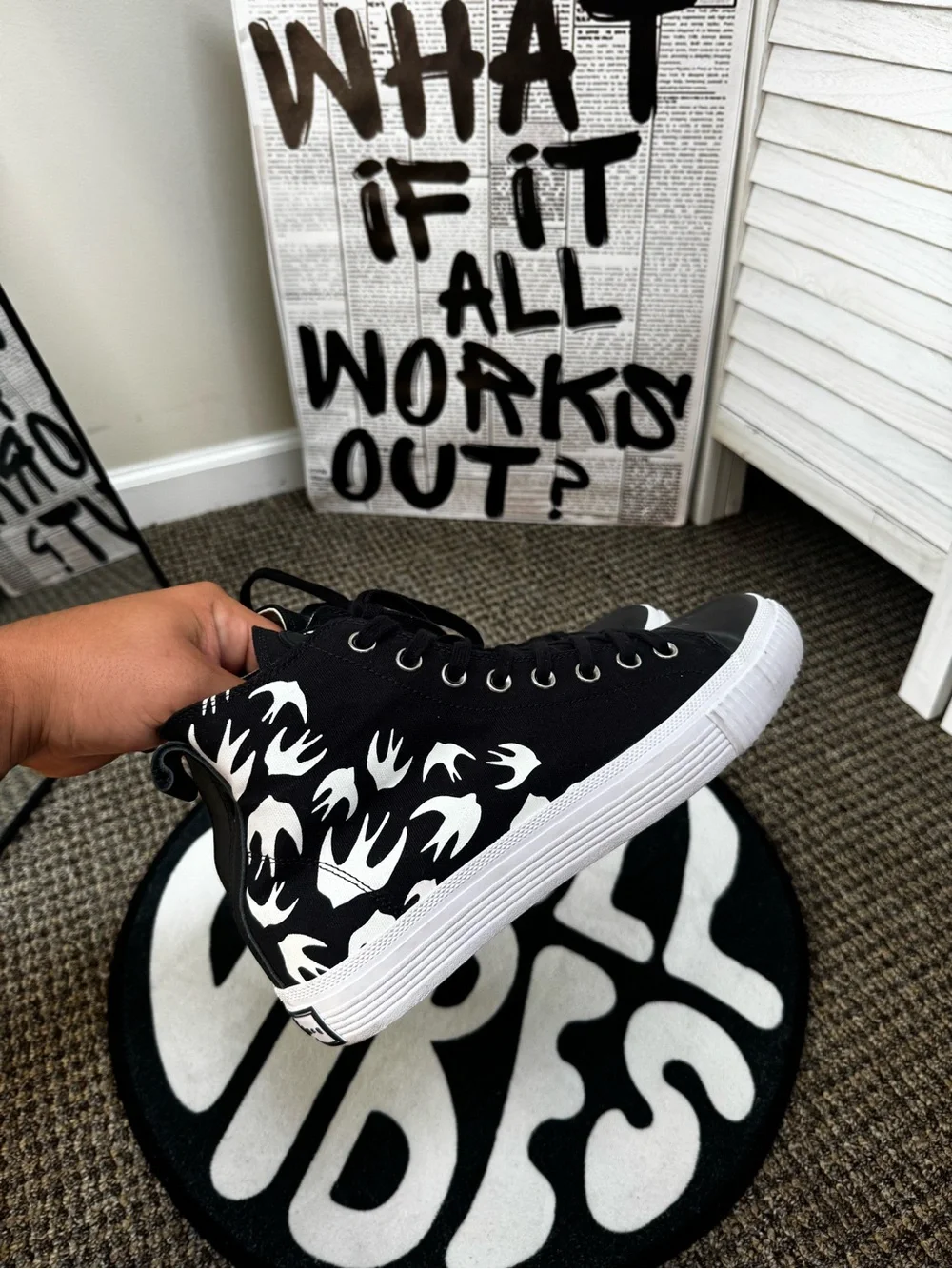 McQ Alexander McQueen Swallow Vulc High Black White Sneakers EU 42